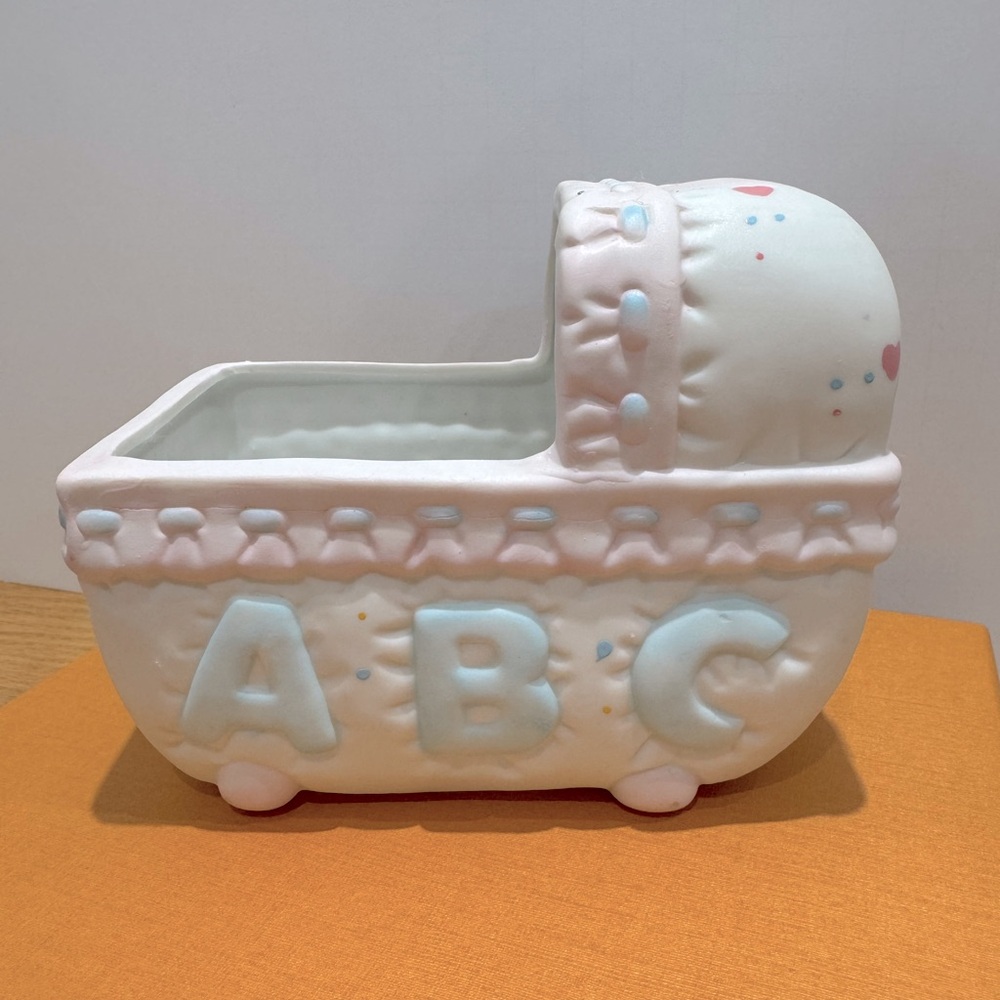 Vintage 1980s cottage core Pastel Baby Carriage Planter